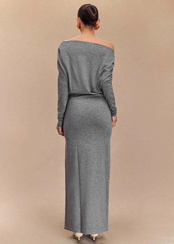 Gray Off-Shoulder Maxi Dress