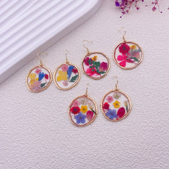 Drop Glue Multicolour Dried Flower Gold Earrings