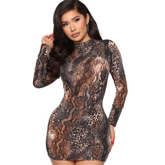 Women’s Sexy Tight Long Sleeve Printed Sheath Dress – Bodycon Mini Party Clubwear