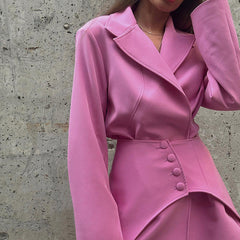 Early Spring French Design Pink Waist Seal Suit Long Sleeve Loose Waist Coat Women Clothing