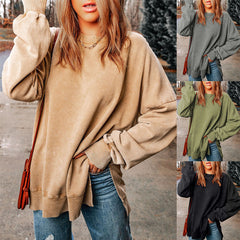 Autumn Winter Women Solid Color round Neck Long Sleeve Casual Top for Women