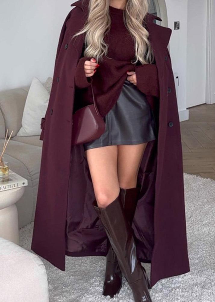 Bordeaux Belted Wool Coat