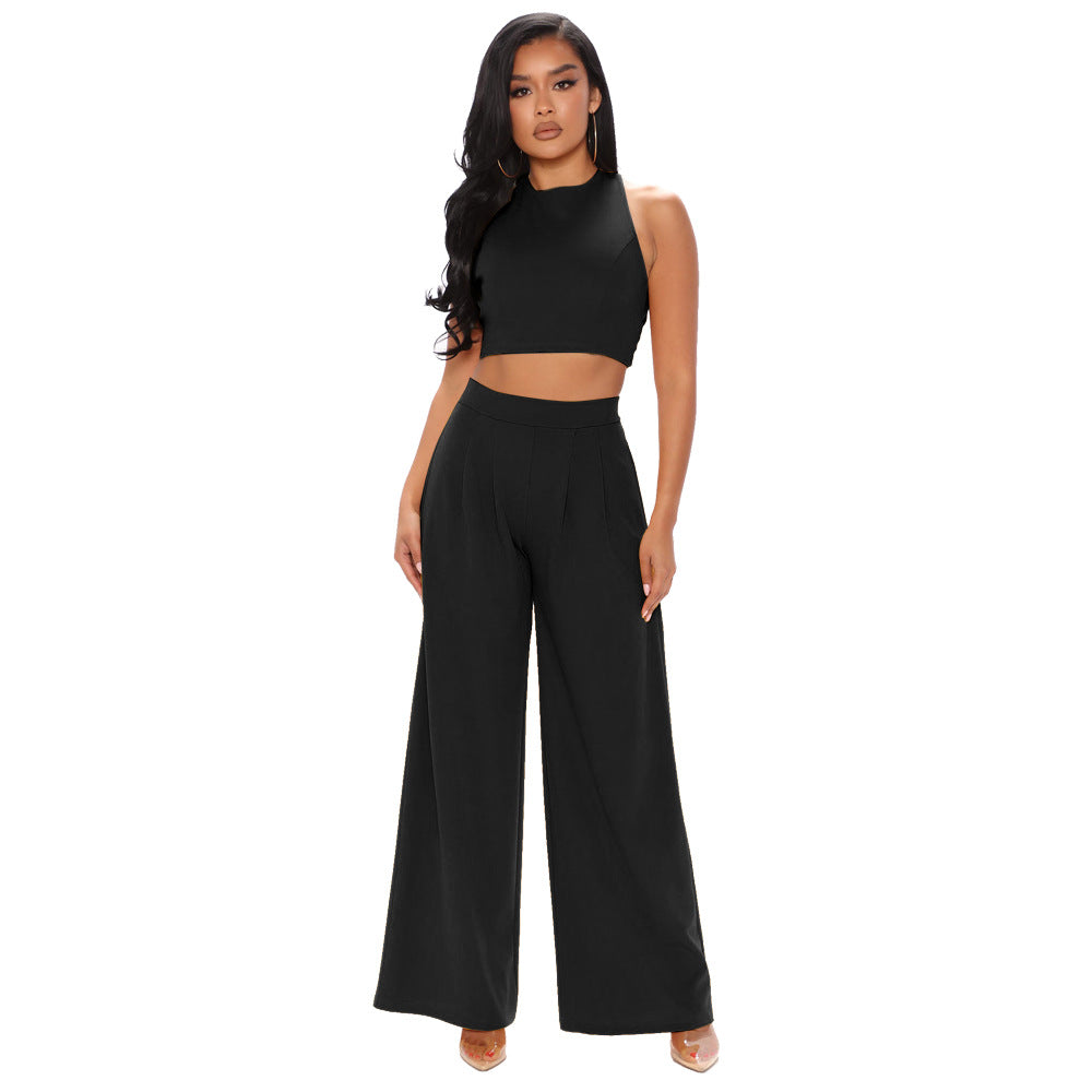 Cropped Tank Top and Flare Pants Set – Casual Sports Two Piece