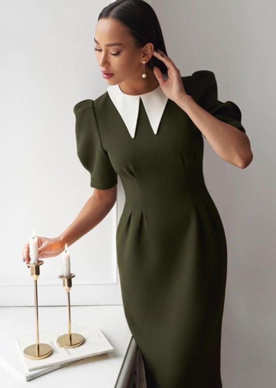 Olivia Contrast-Collar Pencil Dress