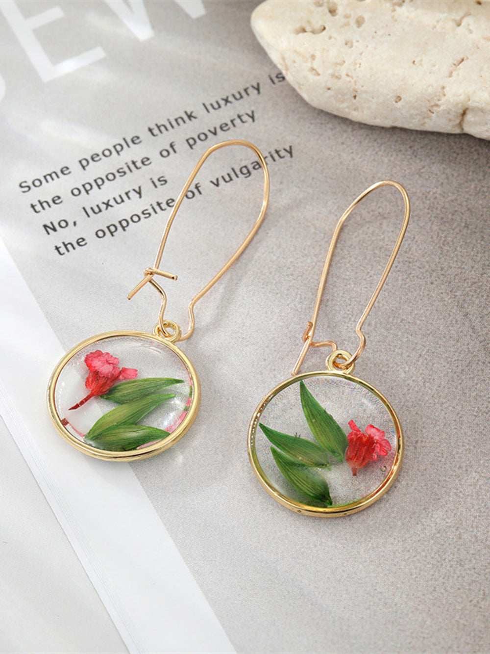 Boho Preserved Flower Resin Embossed Earrings