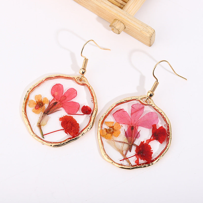 Drop Glue Dried Flower Gold Earrings