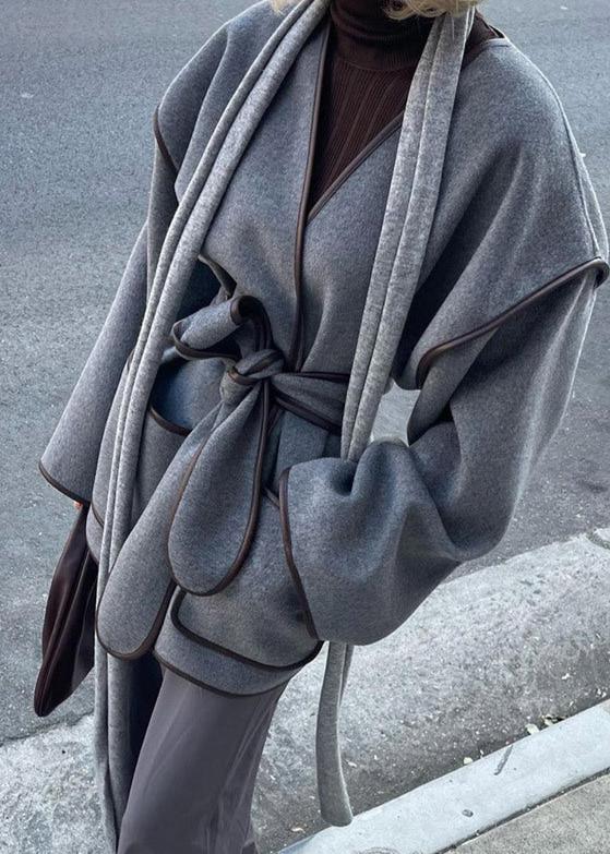 Ashen Wrap Belted Overcoat