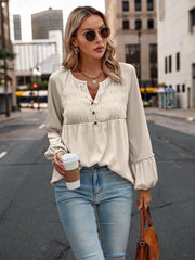 Autumn Solid Color Pleated Long Sleeve Top