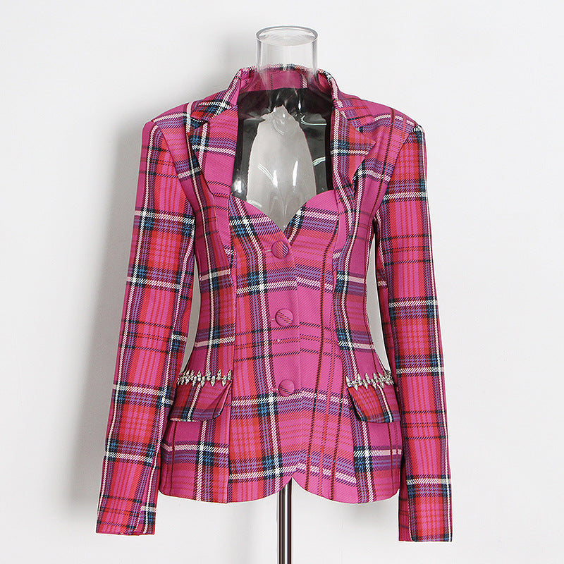 Personalized Backless Plaid Short Western Women Coat