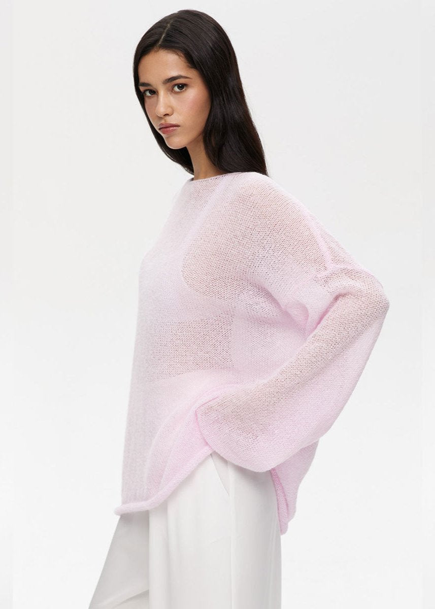 Sheer Pastel Pink Knit Sweater - Soft and Elegant