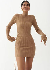 Ribbed Drawstring Bodycon Dress