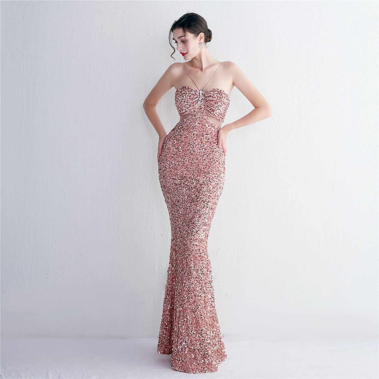 Bottom Sequin Suspender Party Sequined Dress Long Banquet Slim Fit Evening Dress Elegant