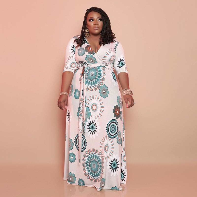 Plus Size Summer Printing Loose Long  Women Dress