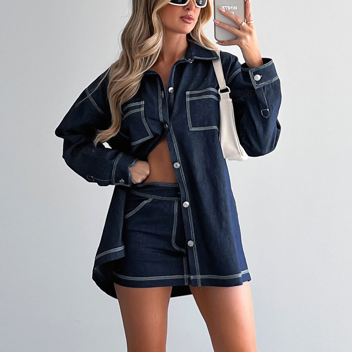 Summer Retro Set Denim Shacket Women’s Half-Length Denim Short Skirt Casual Two Piece Suit