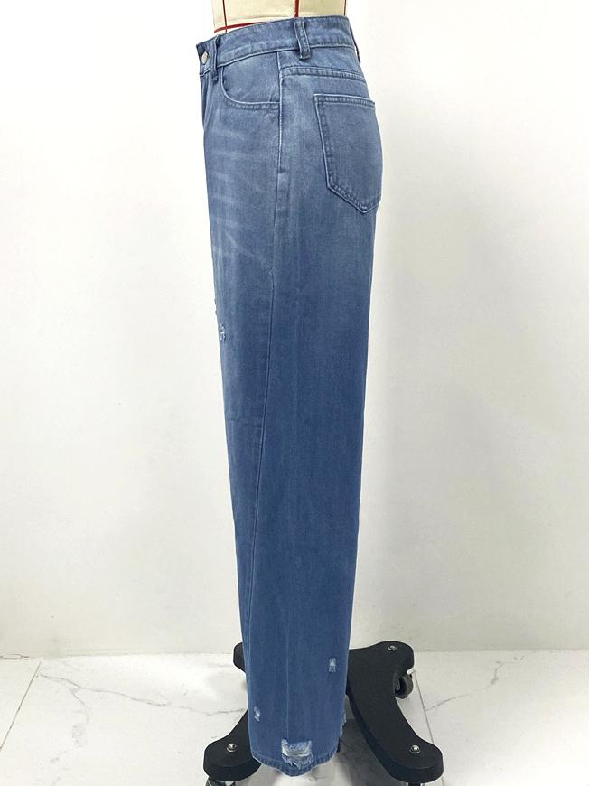 Hot Girls Mid-Waisted Straight Leg Wide-Leg Jeans