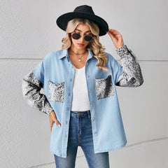 Leopard Print Denim Cardigan with Long Sleeve – Trade Loose Stitching