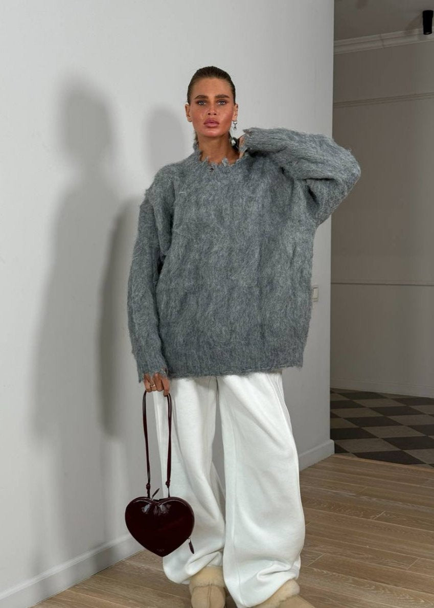 Oversized Textured Gray Sweater