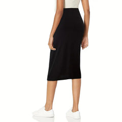 Women Skirt Sunken Stripe Front Button Skirt Elastic Solid Color Sexy Office One Step Skirt