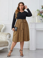 Plus Size  Popular Leopard Print Loose Long Sleeve Women Dress