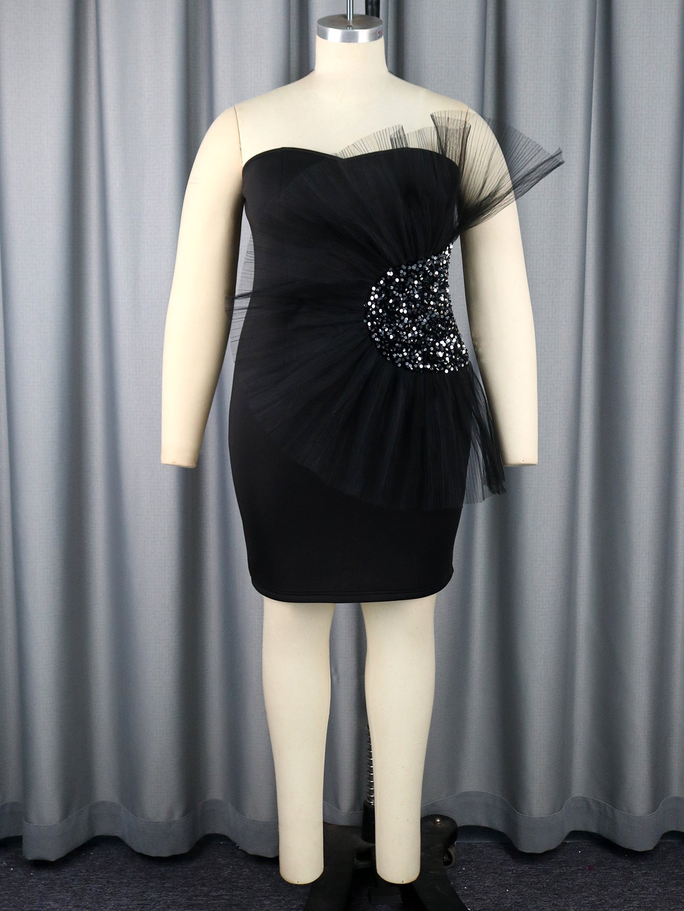 Designer Mesh Stitching Sequined Waist Slimming Dress