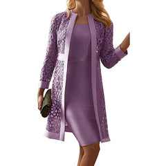 Women Clothing Color Lace Cardigan Dress Two Piece Coat