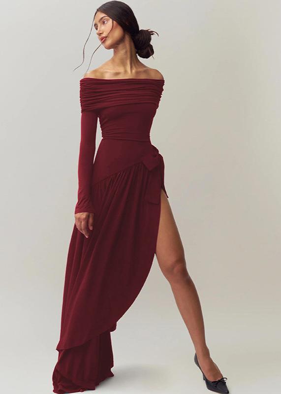 Ruby Elegance Off-Shoulder Gown