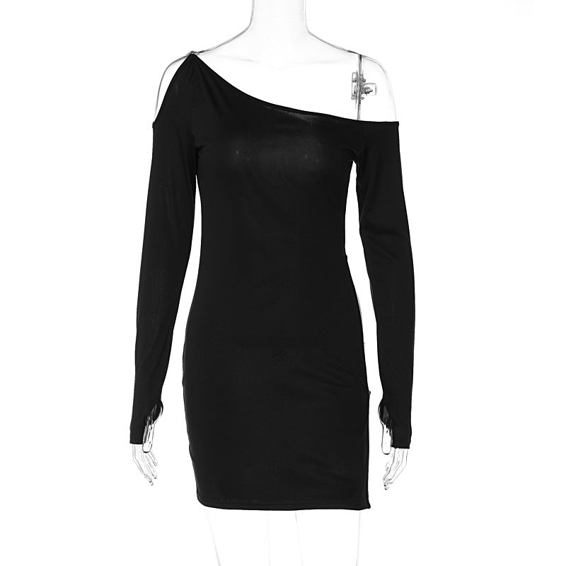 Women Clothing Spring Long Sleeve Strapless Short Dress Sexy Cutout Dress Women