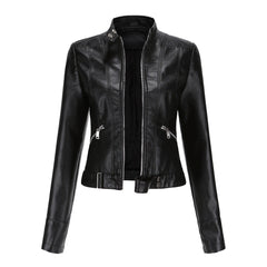 New Women’s Short Leather Jacket – Stand Collar, Spring/Autumn Lady’s Coat