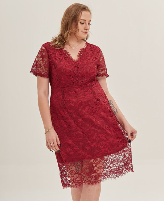 Plus Size Sexy V neck Lace Dress Women Clothing Cocktail Evening Dress