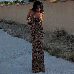 Autumn Winter Women Clothing: Strap off Neck Tie Sexy Backless Leopard Print Dress