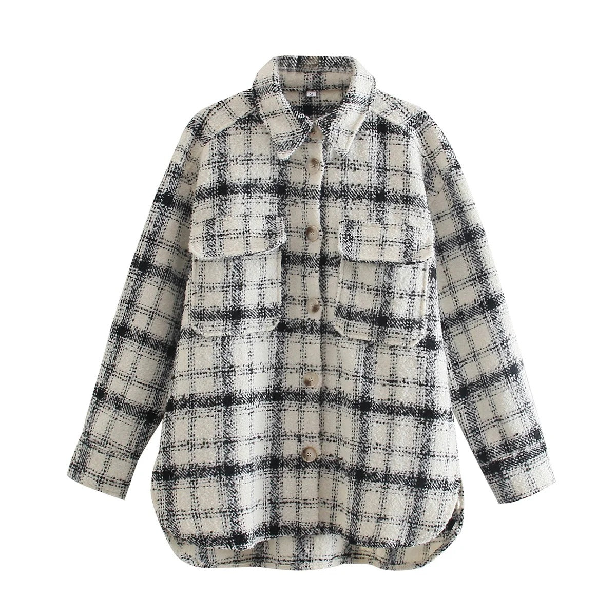 Blogger Street Coarse Woolen Loose Long Classic Retro Plaid Women’s Coat