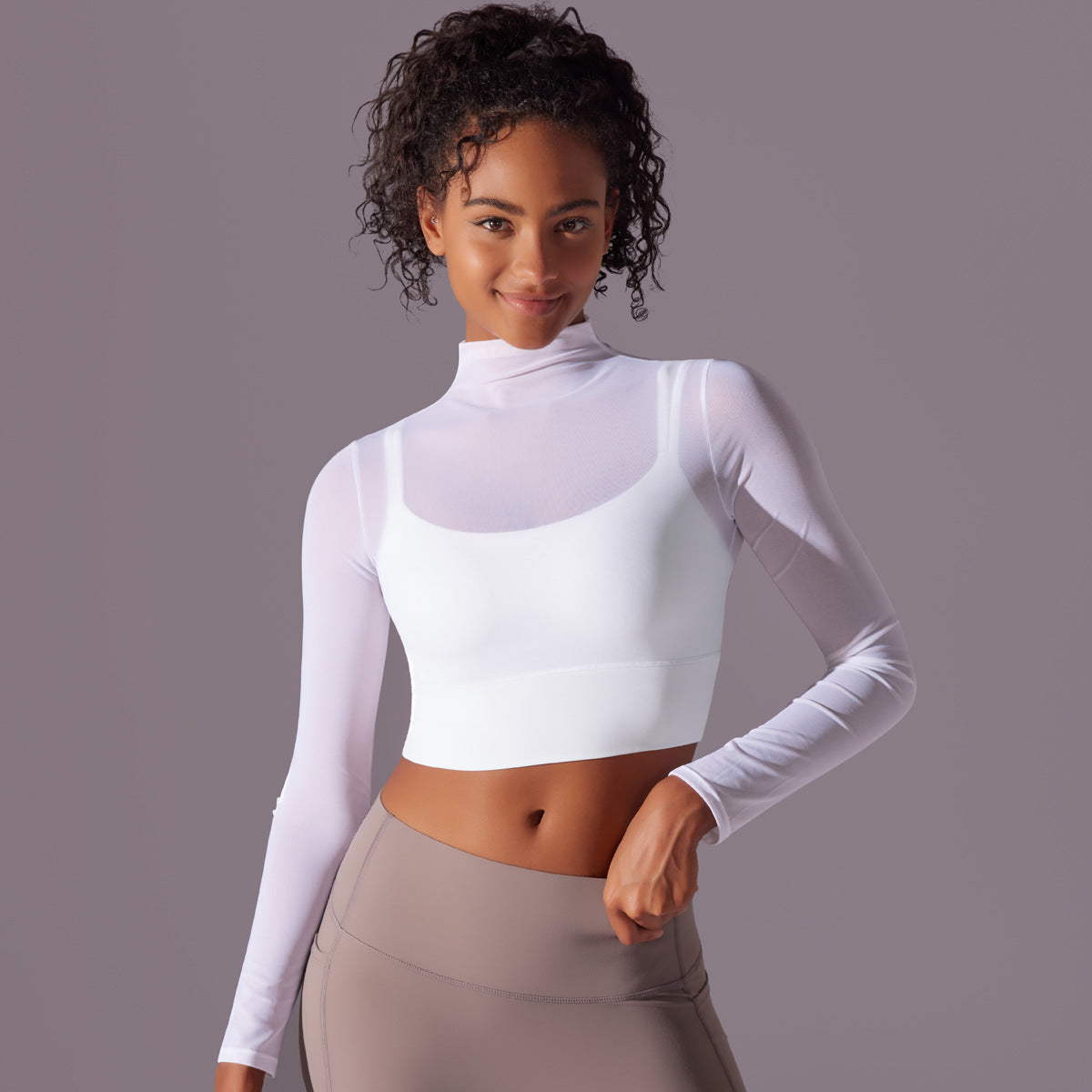 Sexy Mesh Yoga Clothes Long Sleeve Sports Bra with Chest Pad – Quick Drying Workout Top