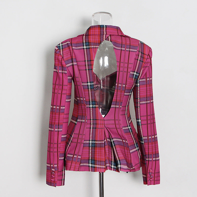 Personalized Backless Plaid Short Western Women Coat