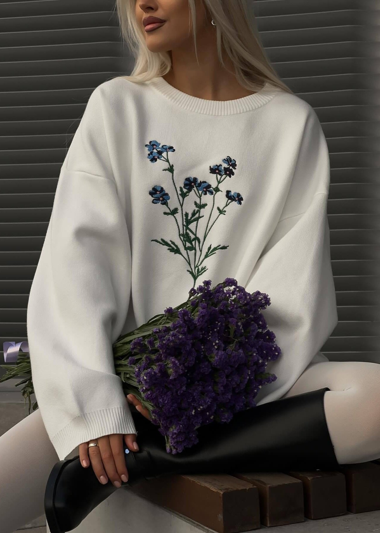 Floral Bliss Embroidered Oversized Sweater