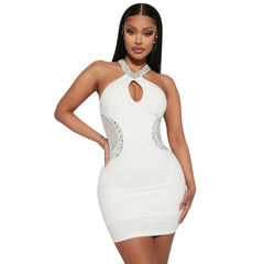 Summer Women Clothing Sexy Tight Hollow Out Cutout Rhinestone Halter Dress for Women