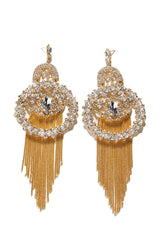 Oversized Rhinestone Tassel Dangle Earrings