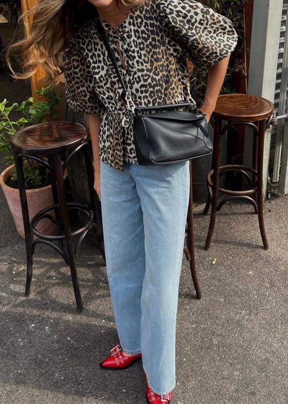 Bold Leopard Print Short Sleeve Blouse