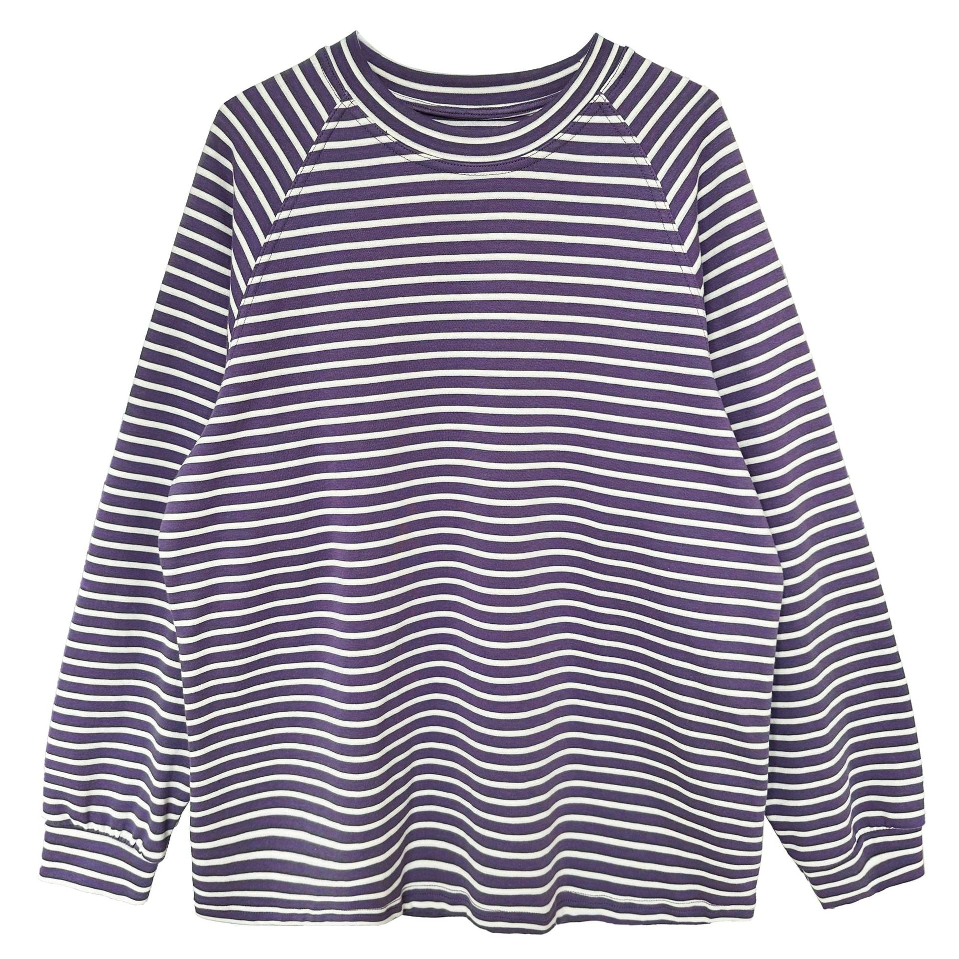 Lazy Pullover Stripe Sweater Women Minimalist Design Loose Retro Raglan Sleeve Top