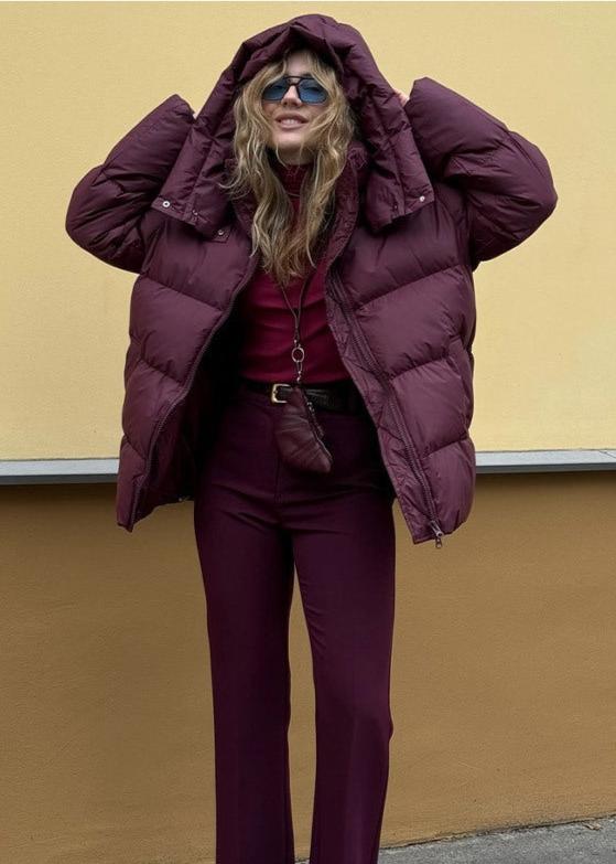 Hooded Burgundy Puffer Jacket - Luxe Winter Comfort