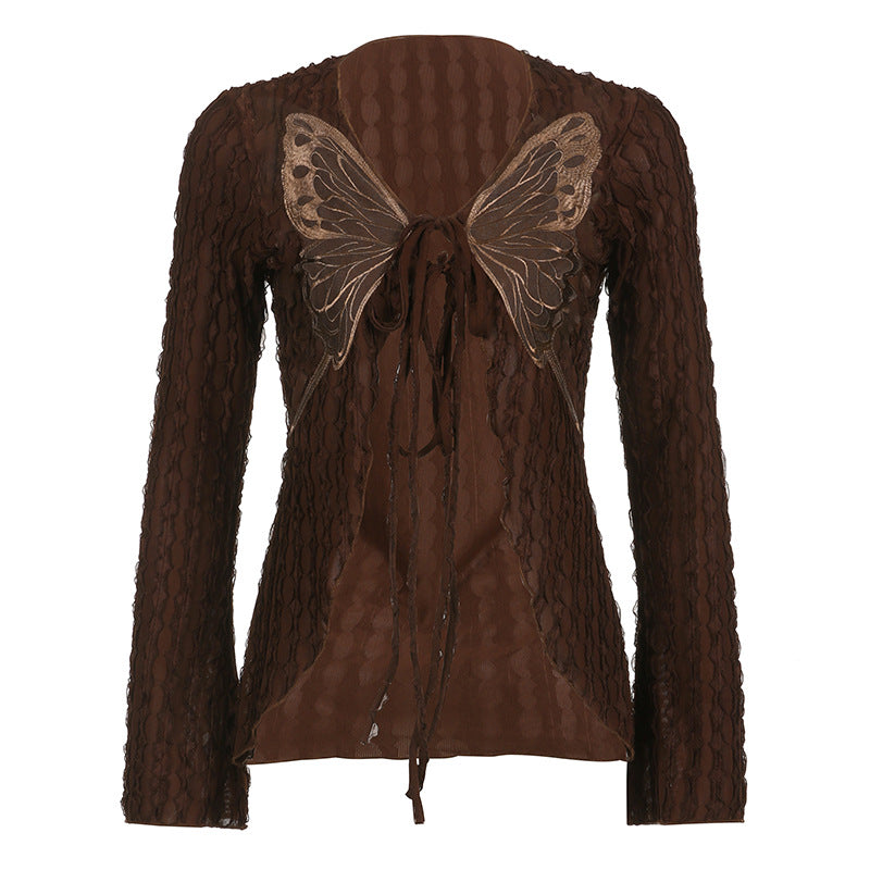 Retro Texture Butterfly Tied Top – Sexy Irregular Asymmetric V Neck Cardigan