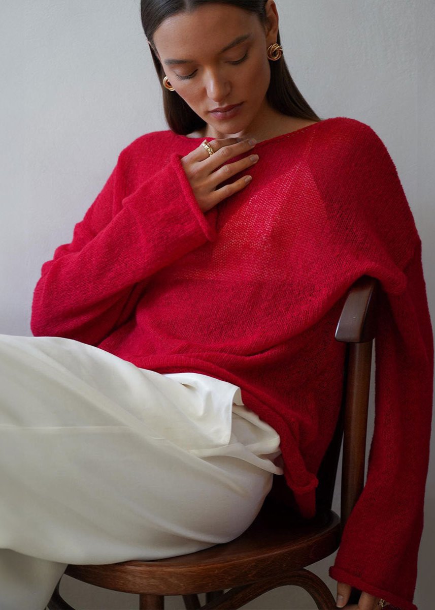 Sheer Red Knit Sweater - Bold and Breezy