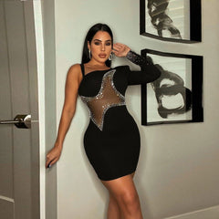 Sexy Slim-Fit Mesh Rhinestone Dress Nightclub