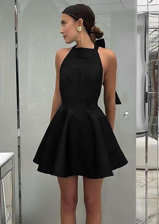 Halter Bow-Back Flare Mini Dress