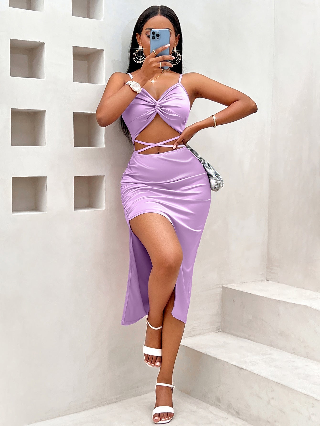 Summer Women Wear Sexy Twisted Strap Satin Dress