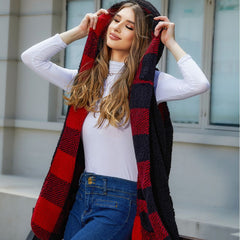 Fall Women Clothing Loose Hooded Buckle Cardigan Plaid Plush Vest Coat