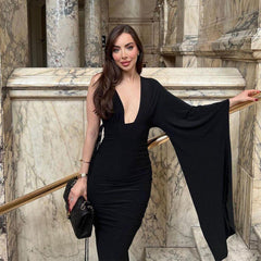 Summer Women Clothing One Shoulder Sleeve Sexy Low Cut Backless Evening Dress