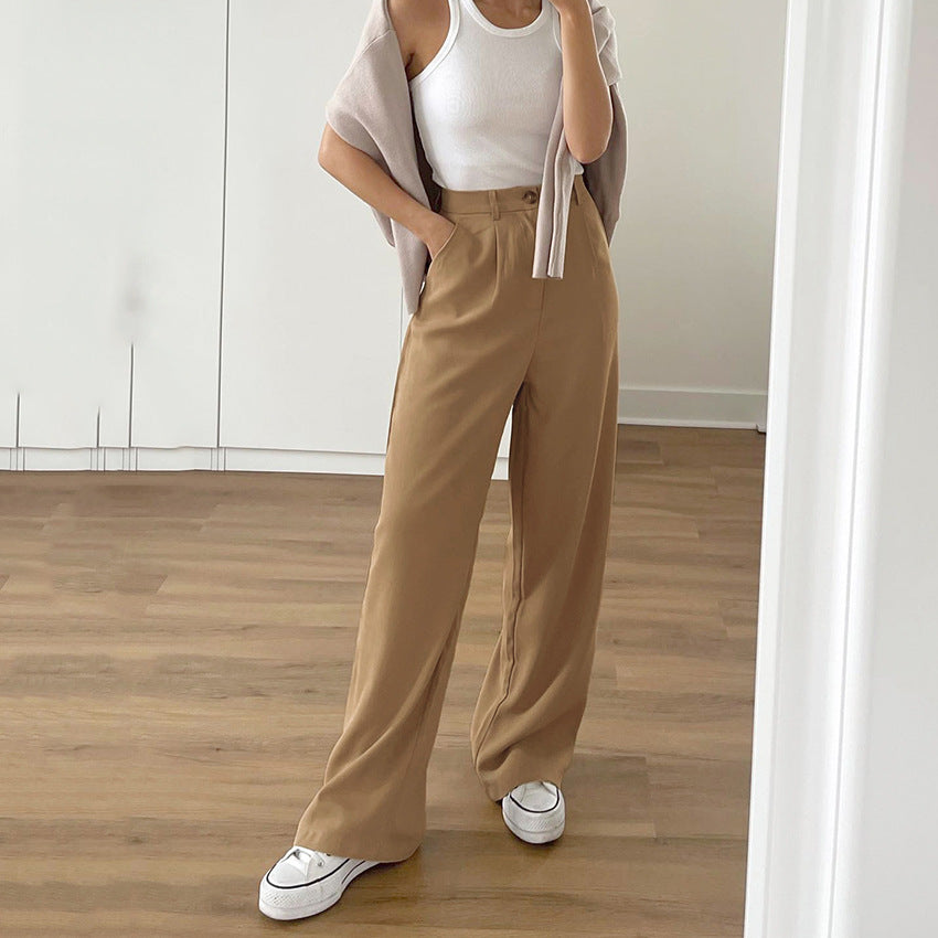 Autumn French Casual Women Clothing: Office Cotton Work Pant – Straight Leg Pants