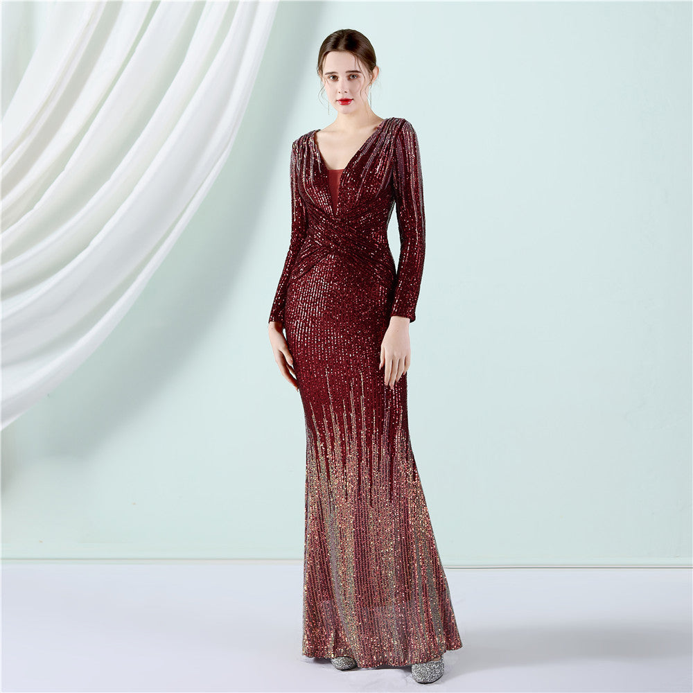 Gradient Sequin Long Sleeve Evening Dress – Spring Summer Toast Dress