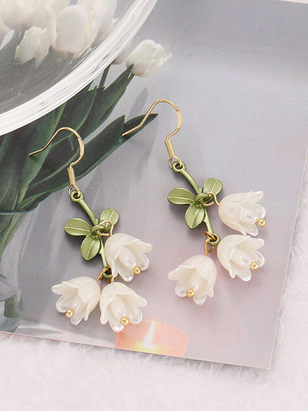 Cute Tassel Earrings - Tulips Bow White Fairy Flowers