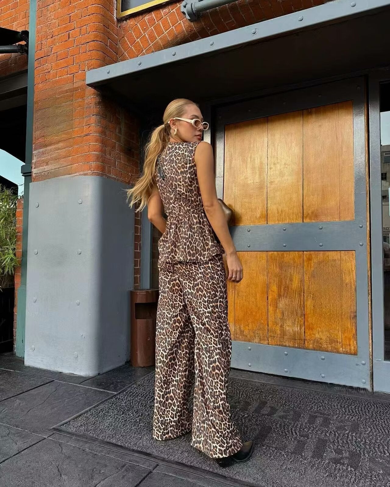 Leopard Print Vest And Casual Pant Set